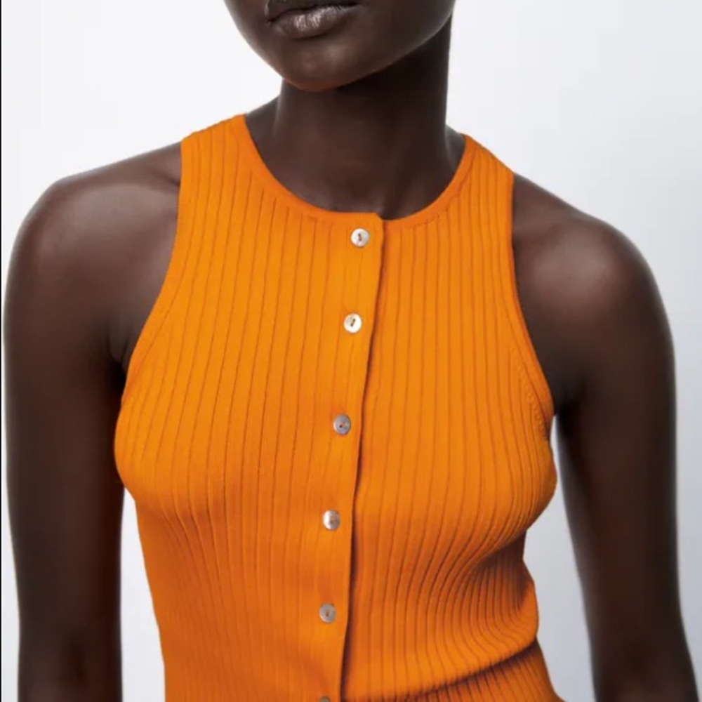 Zara Silky Orange Ribbed Tank Top